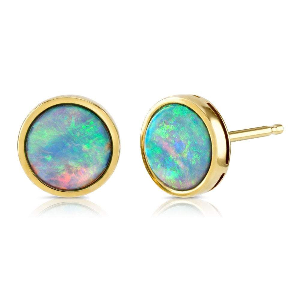 Sterling Silver Small Round Opal Stud Earrings