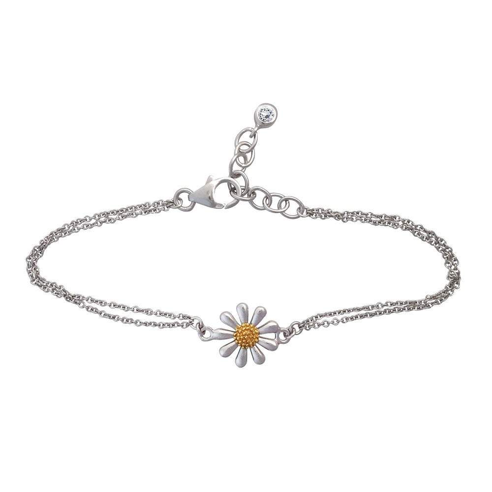 Silver Daisy Bracelet  Single Daisy on Double Chain  by Paul Wright    Paul Wright Jewellery